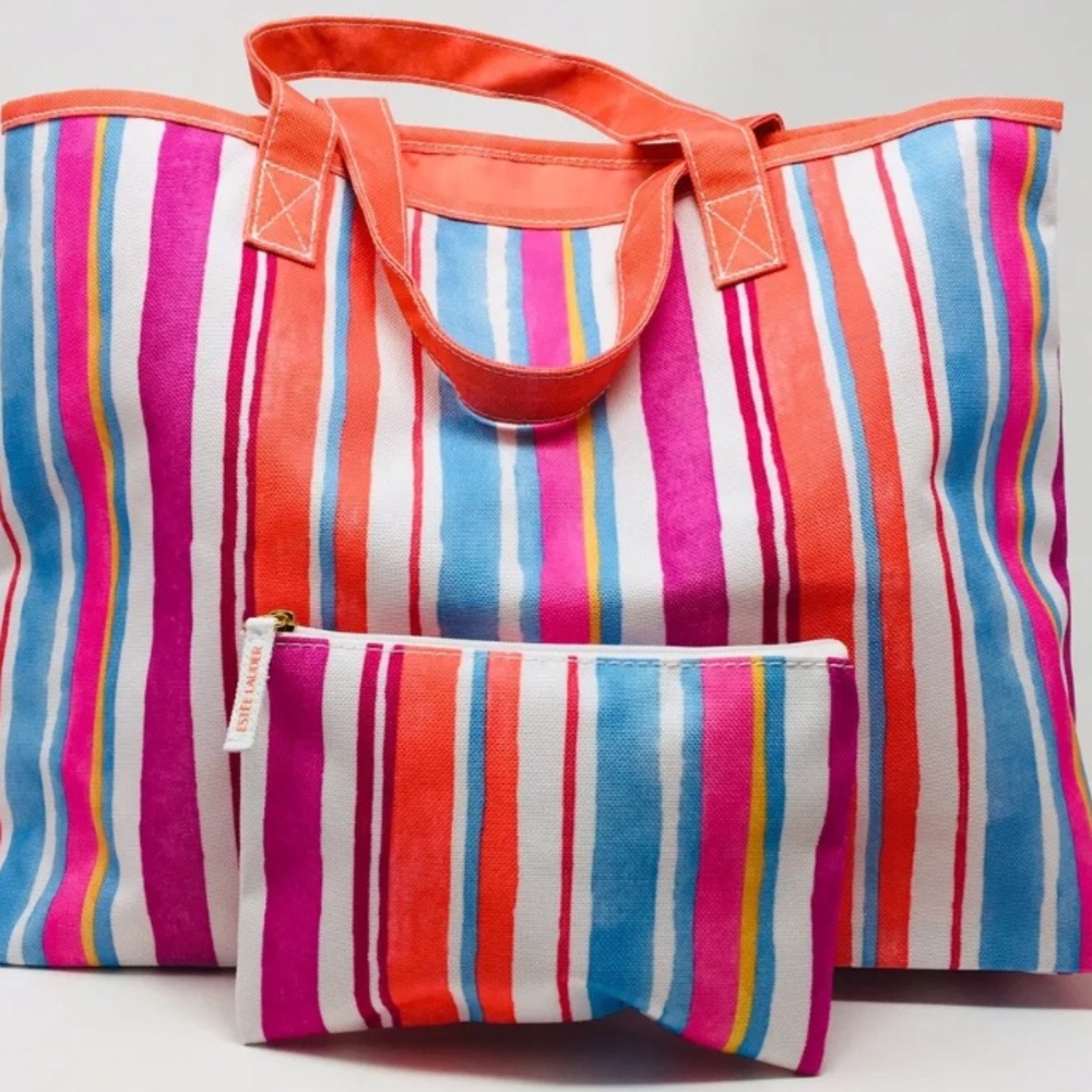 New 2 Piece Rainbow Stripe Tote Bag - Picture 2 of 7